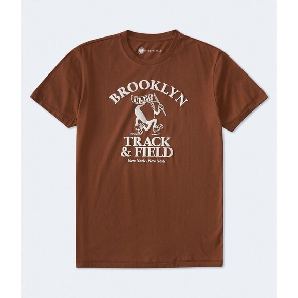Aeropostale Tops - Aeropostale Brooklyn Track & Field Brown White Graphic Tee Teen Retro NY Size L